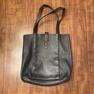 EUC Boden Navy Brown Leather Tote Bag Shoulder Bag with Gold Hardware Large